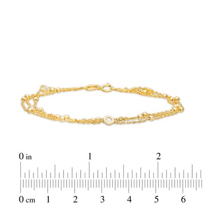 3.5mm Cubic Zirconia Beaded Five Stone Triple Strand Station Bracelet in 10K Gold - 8.0"