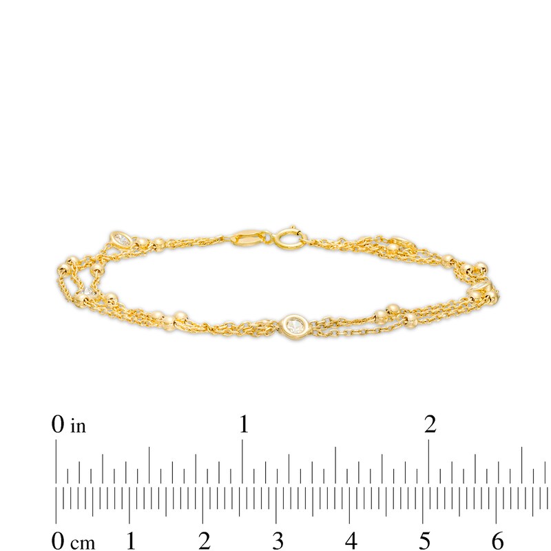 Main Image 3 of 3.5mm Cubic Zirconia Beaded Five Stone Triple Strand Station Bracelet in 10K Gold - 8.0"