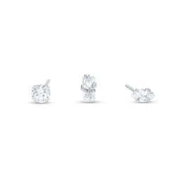 Sterling Silver CZ Marquise, Baguette and Round Three Piece Nose Stud Set - 20G