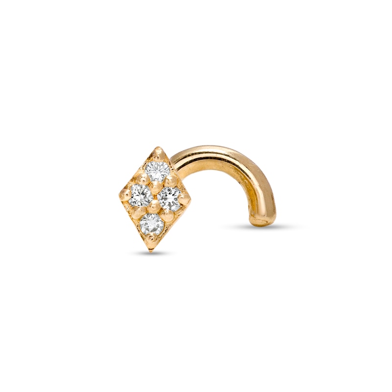 020 Gauge Diamond Accent Rhombus Nose Screw in 14K Gold