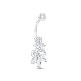 Stainless Steel CZ Marquise and Round Dangle Belly Button Ring - 14G 3/8&quot;