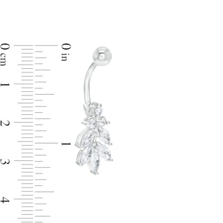 Stainless Steel CZ Marquise and Round Dangle Belly Button Ring - 14G 3/8"