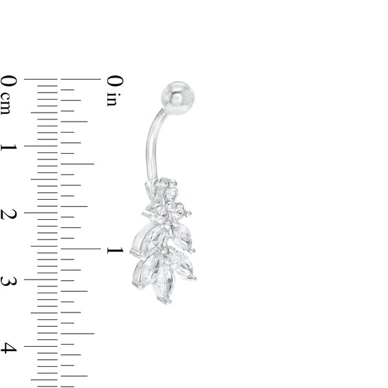 Stainless Steel CZ Marquise and Round Dangle Belly Button Ring - 14G 3/8"