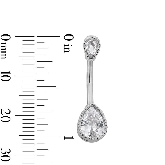 Stainless Steel CZ Pear-Shaped and Round Frame Belly Button Ring Set - 14G