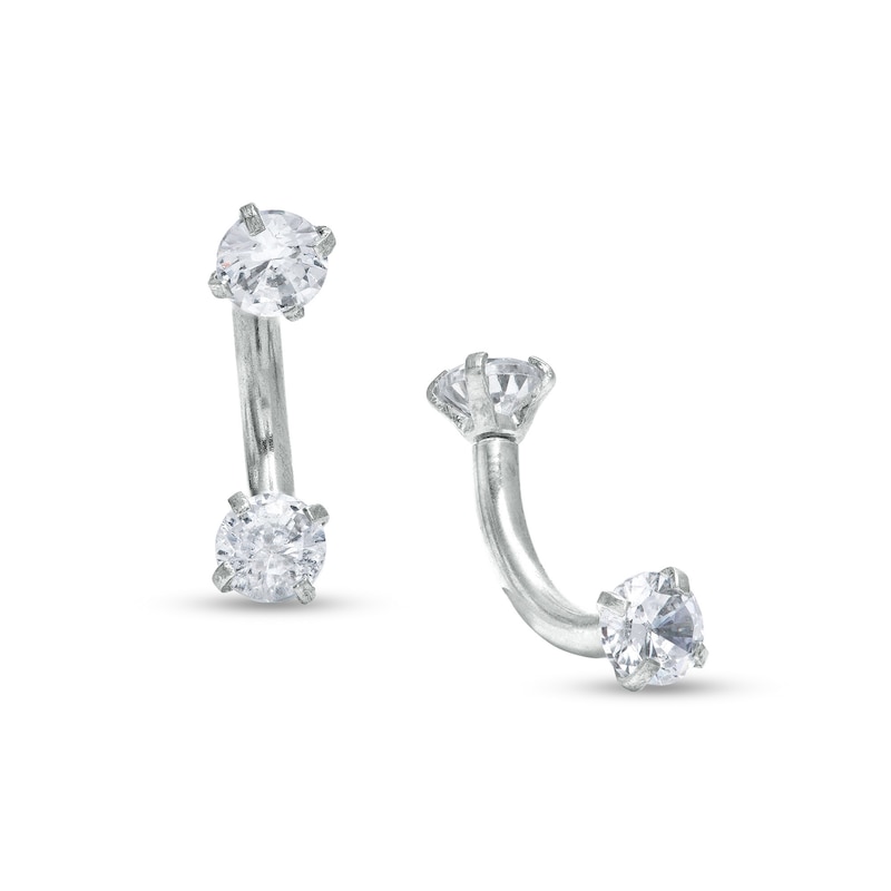 Stainless Steel CZ Curved Barbell and Horseshoe Two Piece Set - 16G