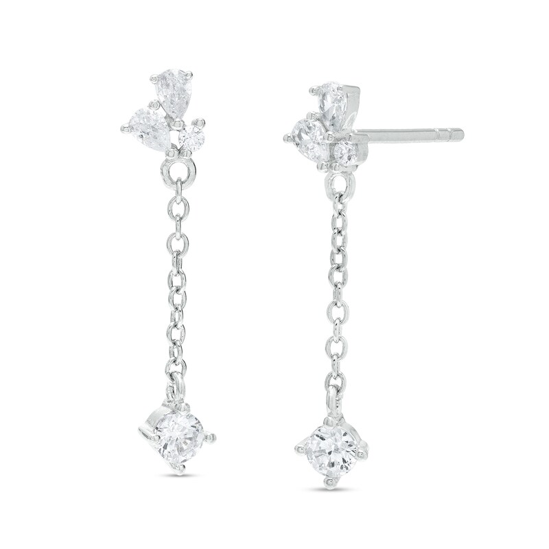 Cubic Zirconia Cluster Drop Earrings in Sterling Silver