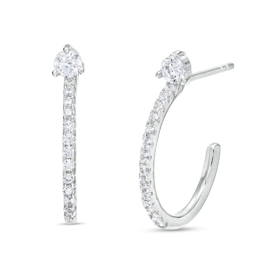 3mm Cubic Zirconia J-Hoop Earrings in Solid Sterling Silver