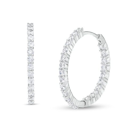 Cubic Zirconia Inside-Out Hoop Earrings in Sterling Silver