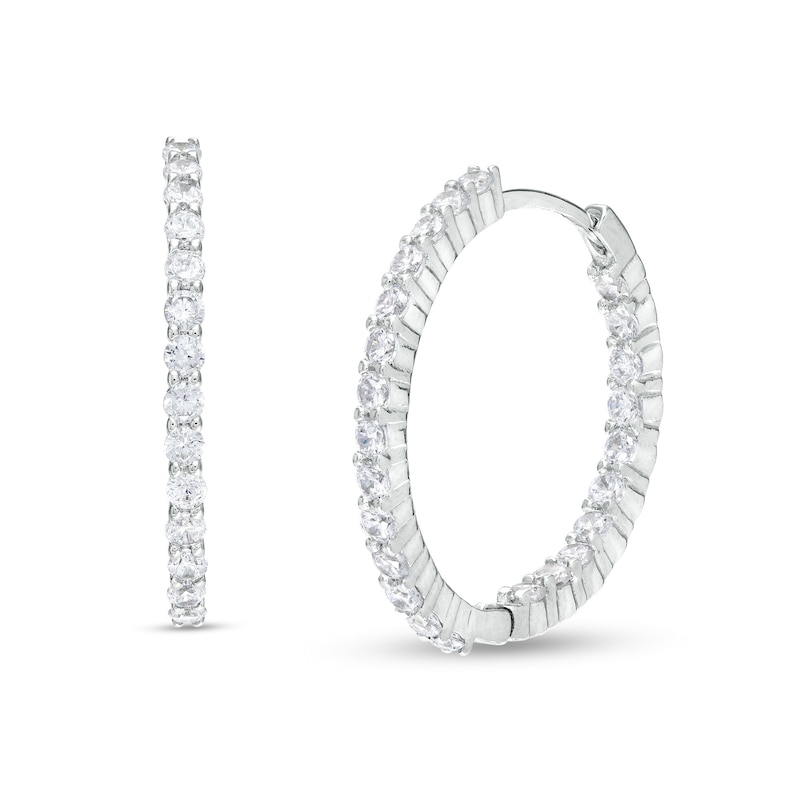 Cubic Zirconia Inside-Out Hoop Earrings in Sterling Silver