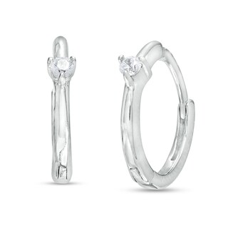 Cubic Zirconia Solitaire Huggie Hoop Earrings in Sterling Silver