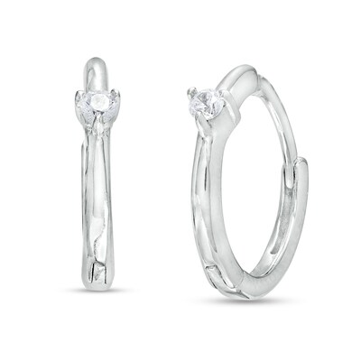 Cubic Zirconia Solitaire Huggie Hoop Earrings in Sterling Silver
