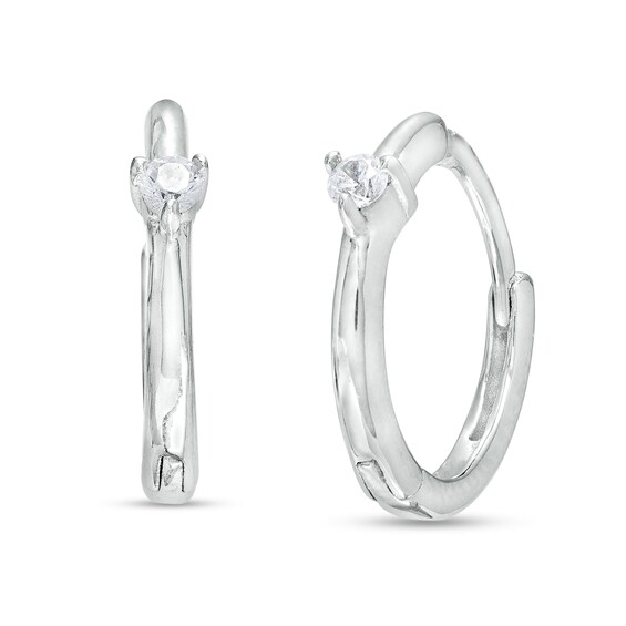 Cubic Zirconia Solitaire Huggie Hoop Earrings in Sterling Silver