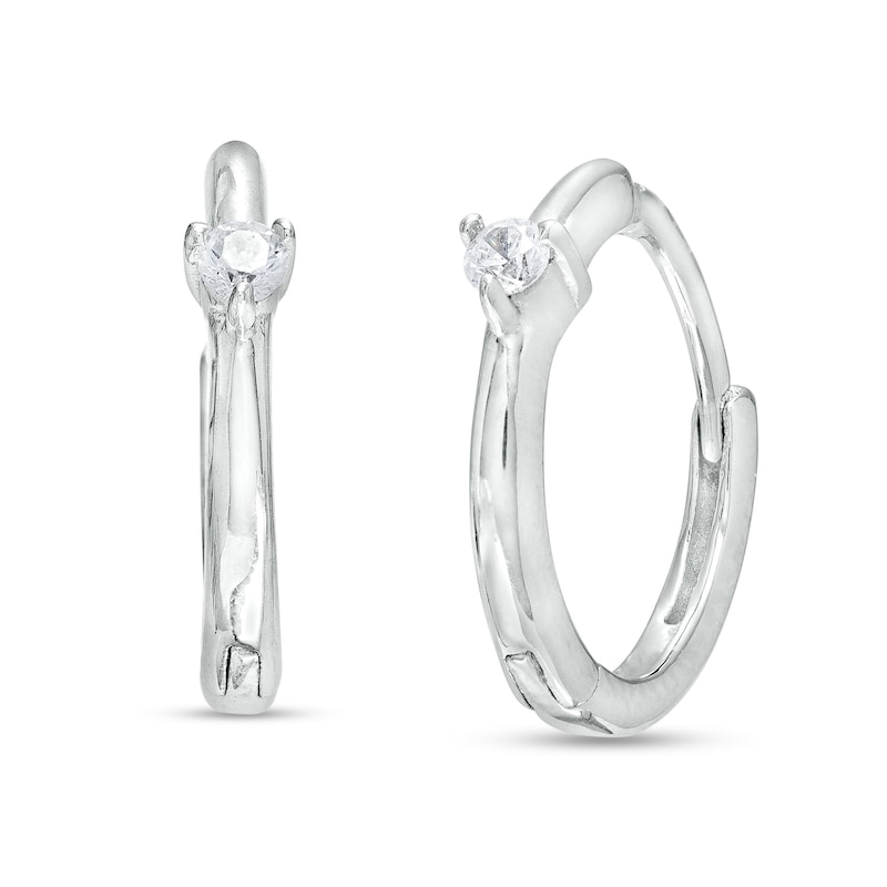 Cubic Zirconia Solitaire Huggie Hoop Earrings in Sterling Silver