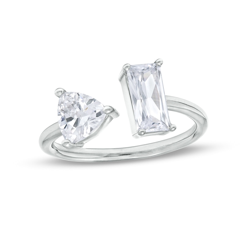 Main Image 1 of 6mm Trillion-Cut and Emerald-Cut Cubic Zirconia Open Ring in Sterling Silver – Size 8
