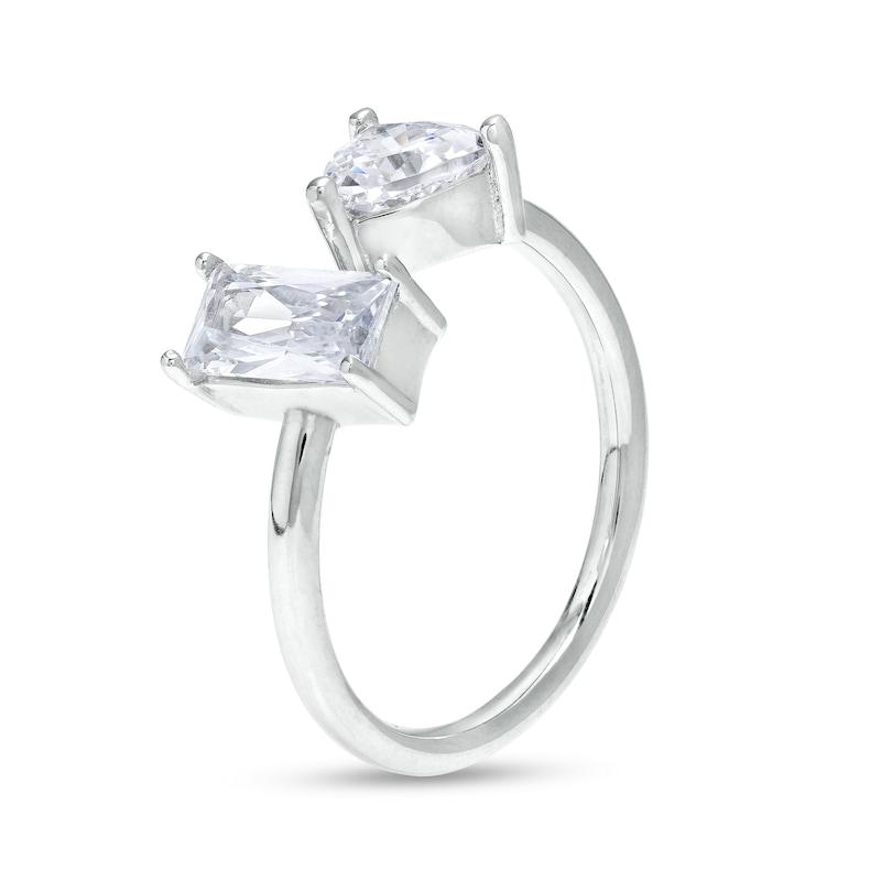 6mm Trillion-Cut and Emerald-Cut Cubic Zirconia Open Ring in Sterling Silver – Size 8