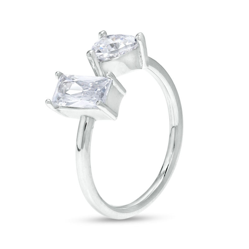 Main Image 2 of 6mm Trillion-Cut and Emerald-Cut Cubic Zirconia Open Ring in Sterling Silver – Size 8