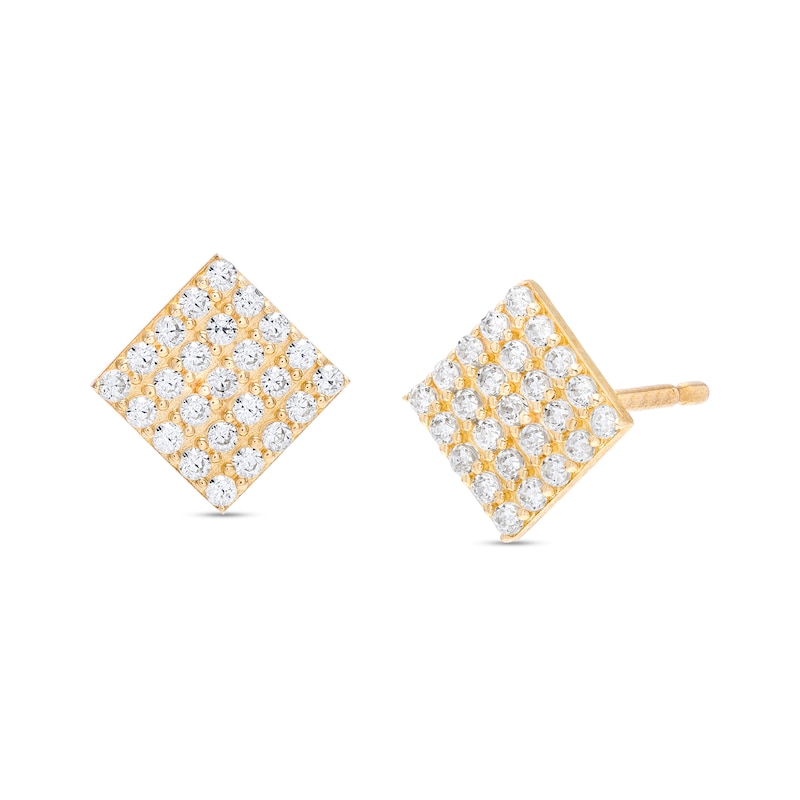 Cubic Zirconia Princess-Cut Cluster Stud Earrings in 10K Gold