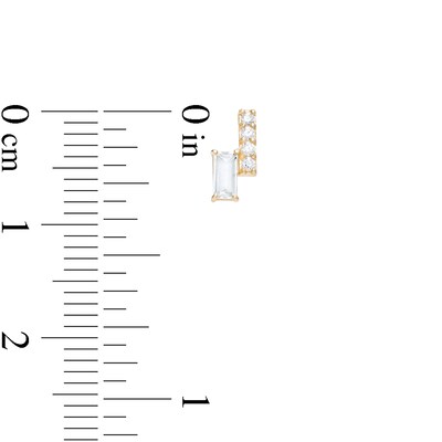 Baguette and Round Cubic Zirconia Double Bar Stud Earrings in 10K Gold
