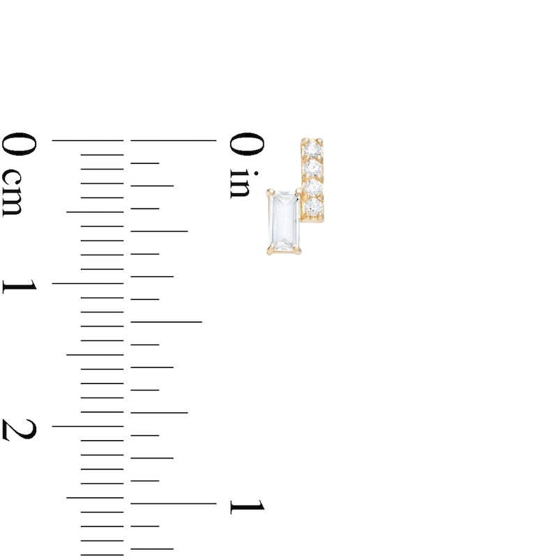 Baguette and Round Cubic Zirconia Double Bar Stud Earrings in 10K Gold