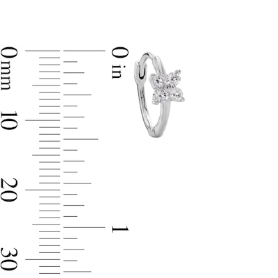 Cubic Zirconia Flower Huggie Hoop Earrings in Sterling Silver