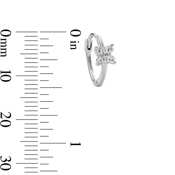Cubic Zirconia Flower Huggie Hoop Earrings in Sterling Silver