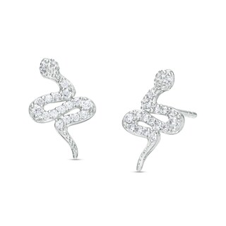 Cubic Zirconia Snake Stud Earrings in Sterling Silver