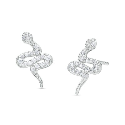 Cubic Zirconia Snake Stud Earrings in Sterling Silver