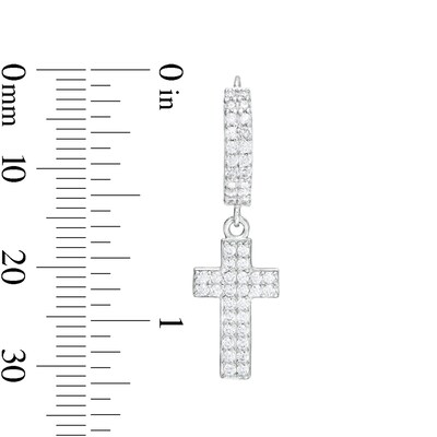 Cubic Zirconia Double Row Cross Drop Earrings in Sterling Silver