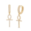 Thumbnail Image 1 of 10K Gold CZ Ankh Drop Huggie Hoops