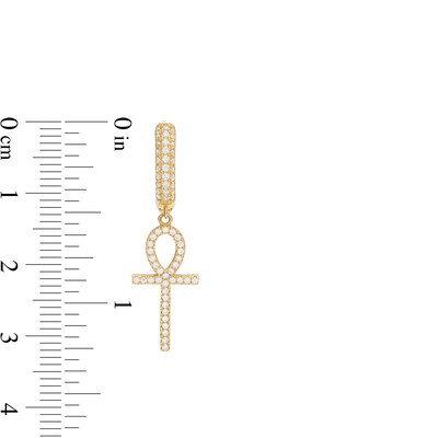 10K Gold CZ Ankh Drop Huggie Hoops