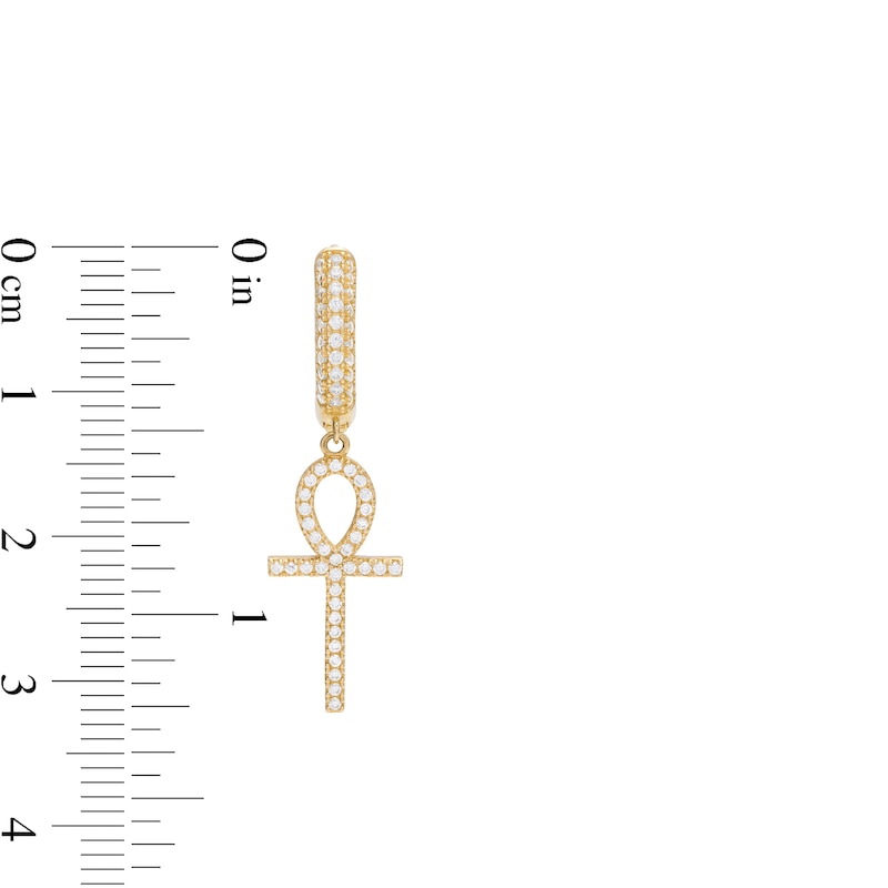 Main Image 2 of 10K Gold CZ Ankh Drop Huggie Hoops