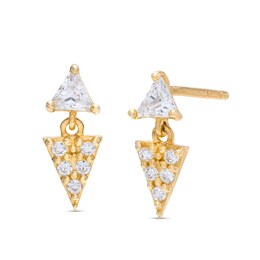 Trillion-Cut and Round Cubic Zirconia Triangle Drop Earrings in 10K Gold
