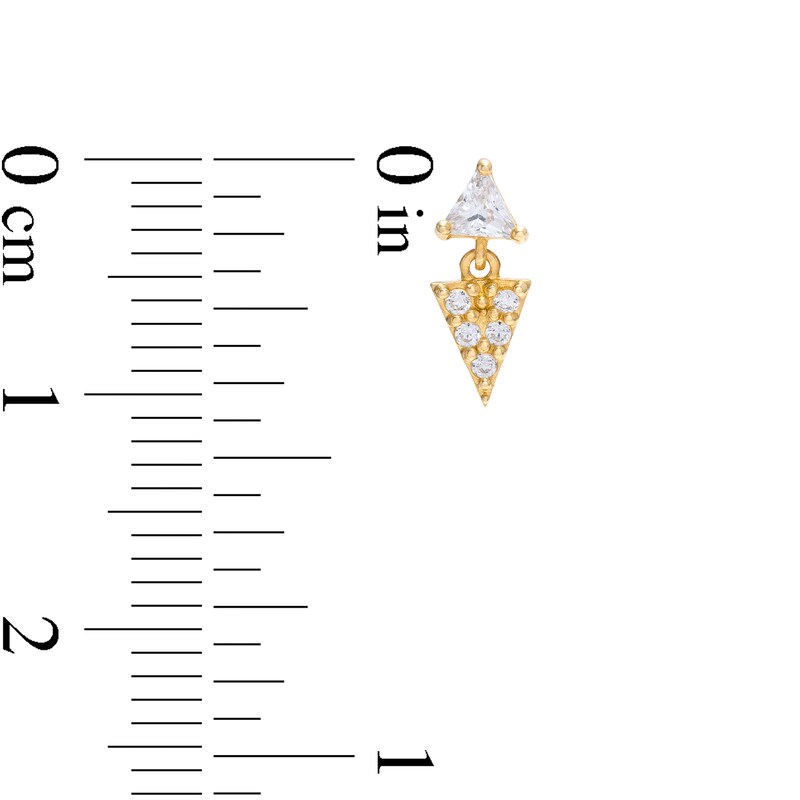 Main Image 2 of Trillion-Cut and Round Cubic Zirconia Triangle Drop Earrings in 10K Gold