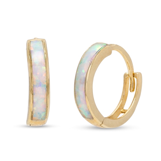 10.25mm Lab-Created Opal Huggie Hoop Earrings in 10K Gold