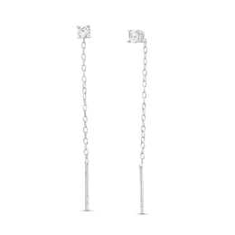 Cubic Zirconia Solitaire Threader Dangle Earrings in Sterling Silver