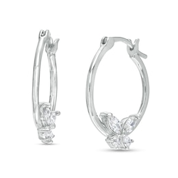 Marquise and Pear-Shaped Cubic Zirconia Butterfly Hoop Earrings in Solid Sterling Silver