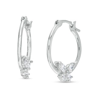 Solid Sterling Silver Marquise and Pear-Shaped CZ Butterfly Hoop Earrings