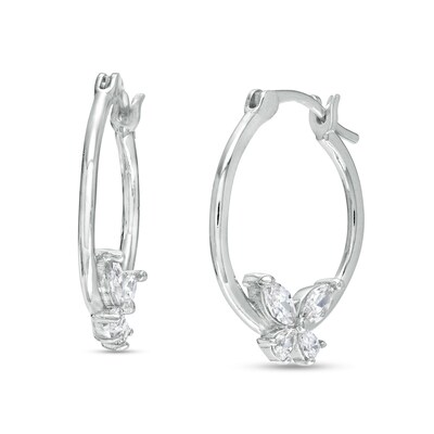 Solid Sterling Silver Marquise and Pear-Shaped CZ Butterfly Hoop Earrings