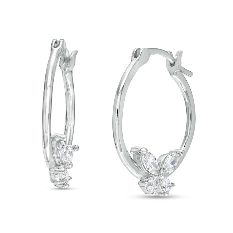 Solid Sterling Silver Marquise and Pear-Shaped CZ Butterfly Hoop Earrings