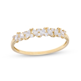 Marquise and Round Cubic Zirconia Zig-Zag Ring in 10K Gold – Size 7
