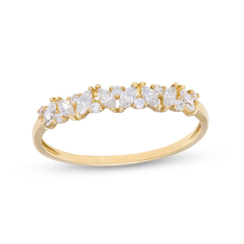 Marquise and Round Cubic Zirconia Zig-Zag Ring in 10K Gold – Size 7