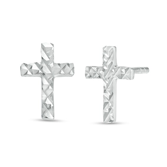 Diamond-Cut Cross Stud Earrings in Sterling Silver