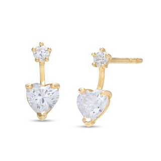 Heart-Shaped and Round Cubic Zirconia Drop Earrings in 10K Gold