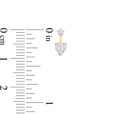 Heart-Shaped and Round Cubic Zirconia Drop Earrings in 10K Gold