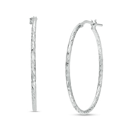 1.5mm Diamond-Cut Rope Textured Hoop Earrings in Hollow Sterling Silver