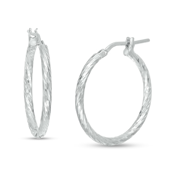 2mm Diamond-Cut Rope Textured Hoop Earrings in Hollow Sterling Silver