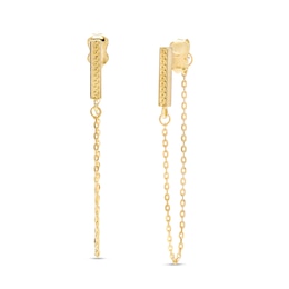 Diamond-Cut Vertical Bar with Chain Front/Back Earrings in 10K Gold
