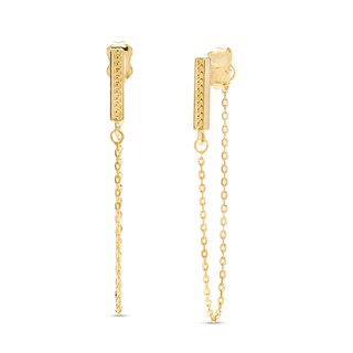 Diamond-Cut Vertical Bar with Chain Front/Back Earrings in 10K Gold