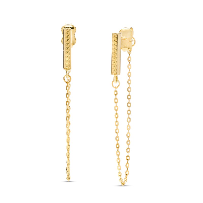 Diamond-Cut Vertical Bar with Chain Front/Back Earrings in 10K Gold