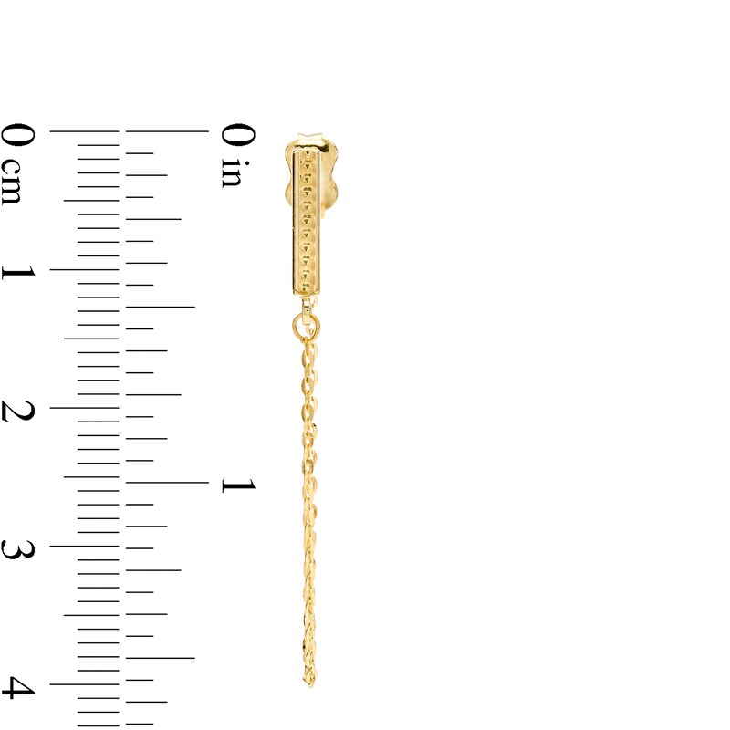 Main Image 2 of Diamond-Cut Vertical Bar with Chain Front/Back Earrings in 10K Gold